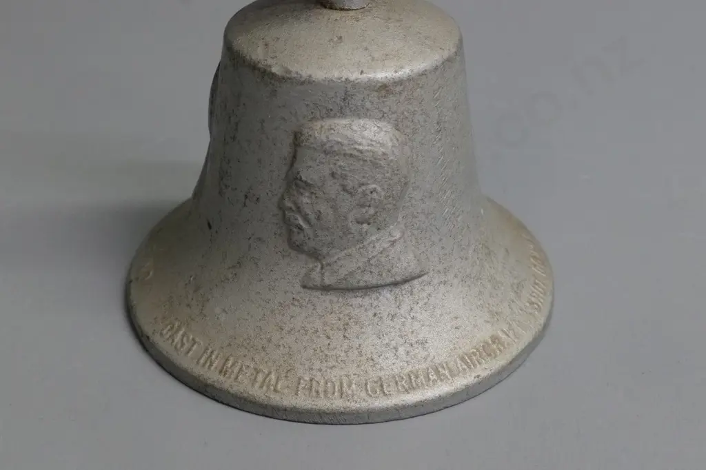 cast aluminium bell "cast in metal from German Aircraft -  RAF Benevolent Fund" H160 Image 1++