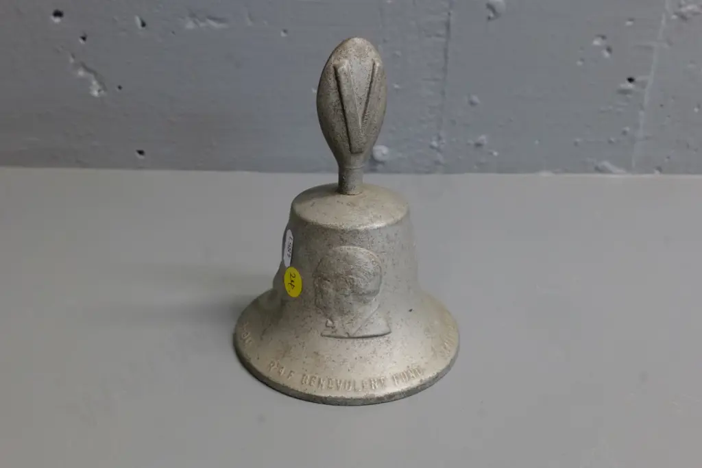 cast aluminium bell "cast in metal from German Aircraft -  RAF Benevolent Fund" H160 Image 1++