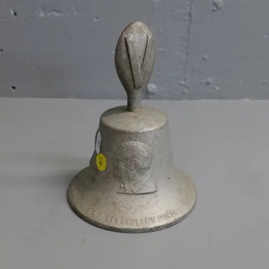 cast aluminium bell "cast in metal from German Aircraft -  RAF Benevolent Fund" H160