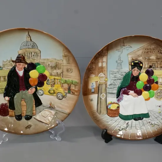 2 Royal Doulton 1979/80 balloon sellers relief pattern display plates - Balloon Man and The Old Balloon Seller D-260