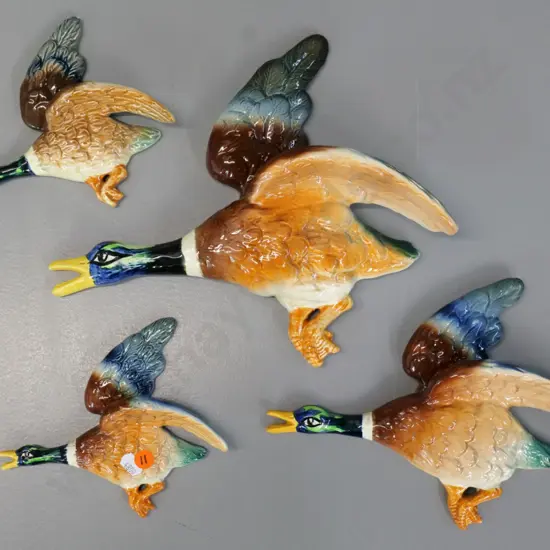 set of 4 Falconware wall hanging flying ducks - largest is H-270 L-300