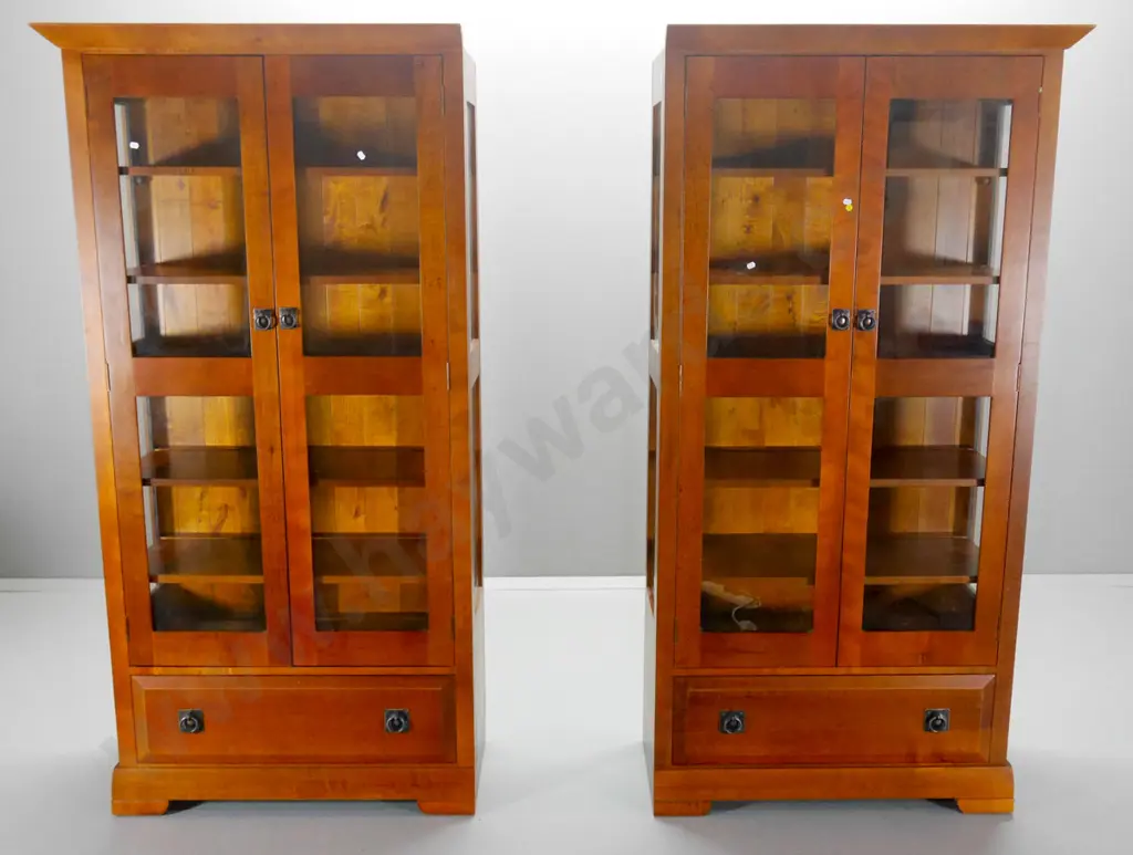 rimu double case display cabinet with glazed sides, 4 doors, 2 drawers, metal handles H-1870 W-1840 D-460 Image 1++