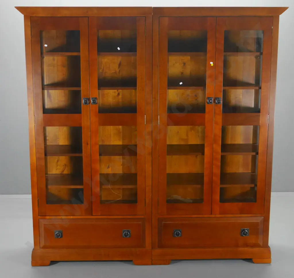 rimu double case display cabinet with glazed sides, 4 doors, 2 drawers, metal handles H-1870 W-1840 D-460 Image 1++