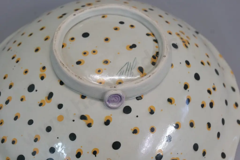 studio pottery hand painted large bowl - spiral and 'JH '91' mark - D-370 Image 1++