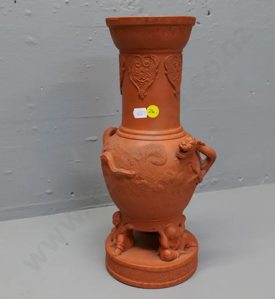 Chinese terracotta footed vase with relief dragon pattern H-300 W-140 Image 1++