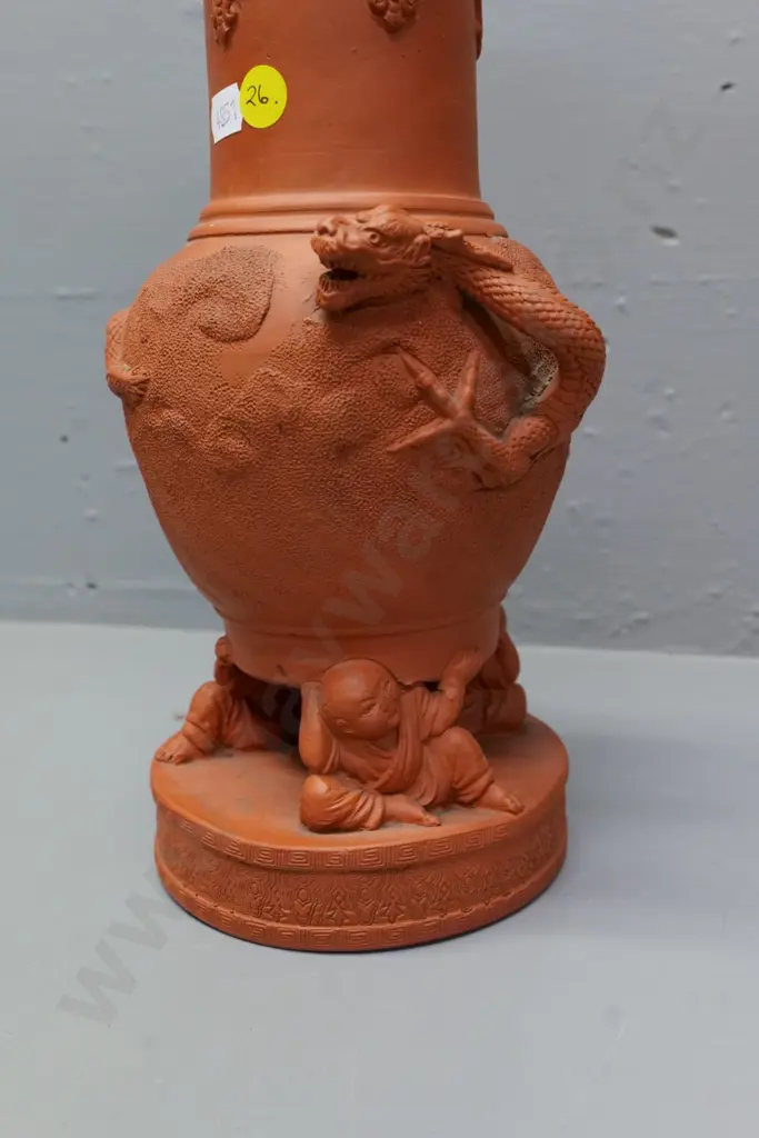 Chinese terracotta footed vase with relief dragon pattern H-300 W-140 Image 1++