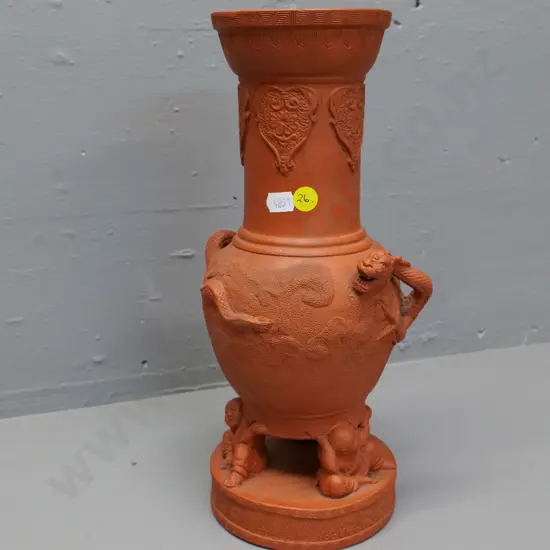 Chinese terracotta footed vase with relief dragon pattern H-300 W-140