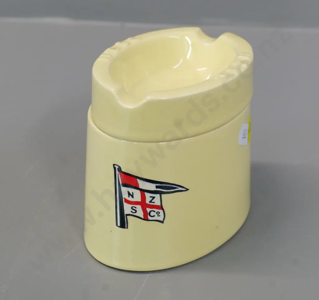 New Zealand Steamship Co. 2-piece cigarette/match holder and ashtray lid H-90 L-120 Image 1++