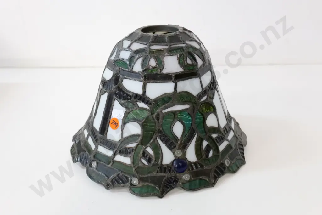 painted ornate cast metal adjustable-angle standard lamp, some wear, w/ small leadlight glass shade - H-1570 shade D-220 Image 1++