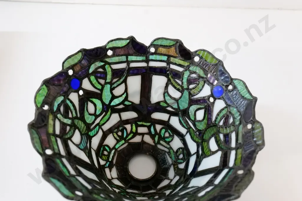 painted ornate cast metal adjustable-angle standard lamp, some wear, w/ small leadlight glass shade - H-1570 shade D-220 Image 1++