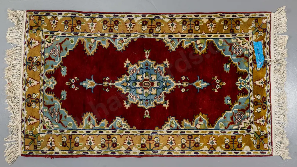 small hand-knotted silk finish Persian style floor rug or prayer mat L-1200 W-680 Image 1++