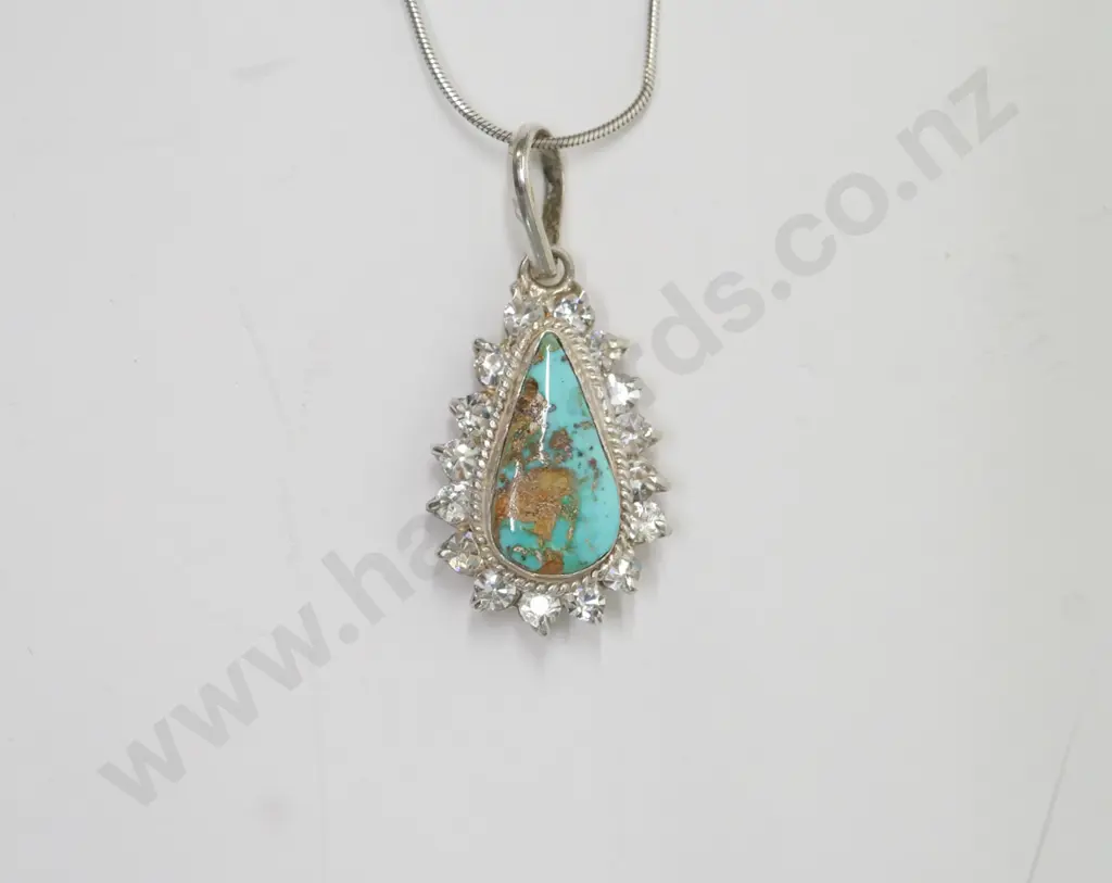 cz & turquoise necklace stamped 925 Image 1++