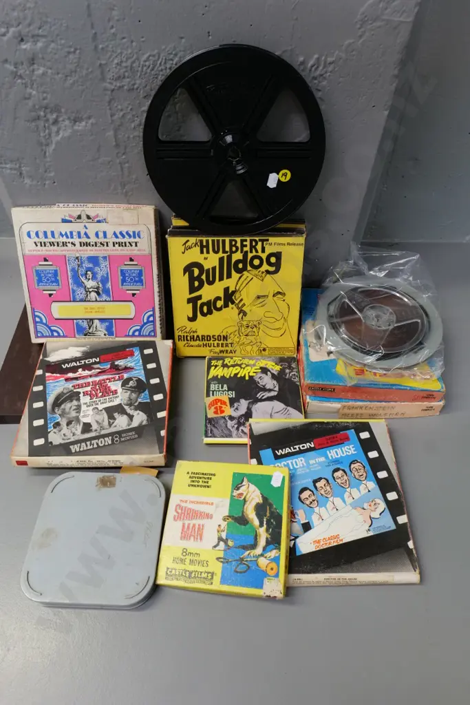 15 retro 8mm and 16mm film reels and spare reel - horror and monster, Bulldog Jack, etc. Image 1++