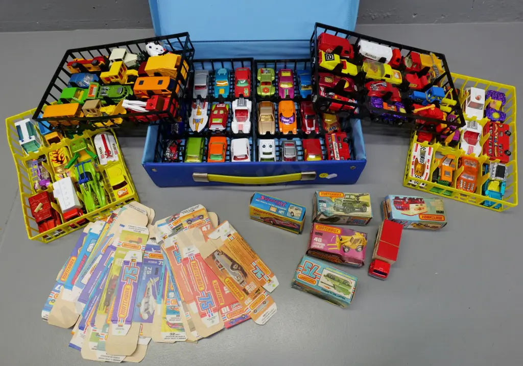 very large collection of mostly Matchbox die-cast vehicles & carry case, w/ flattened boxes for some, conditions good. Image 1++