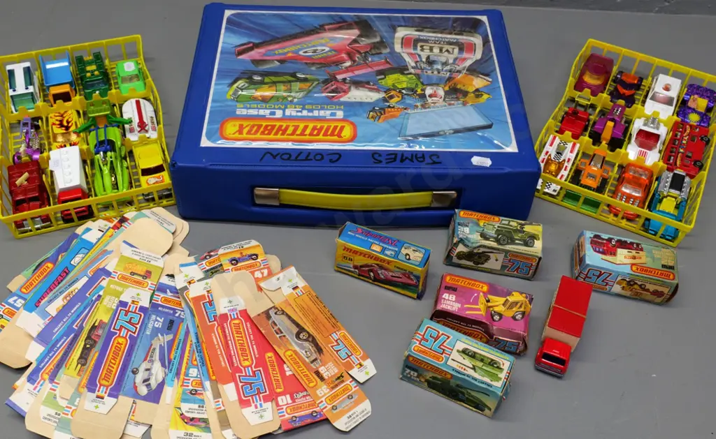 very large collection of mostly Matchbox die-cast vehicles & carry case, w/ flattened boxes for some, conditions good. Image 1++