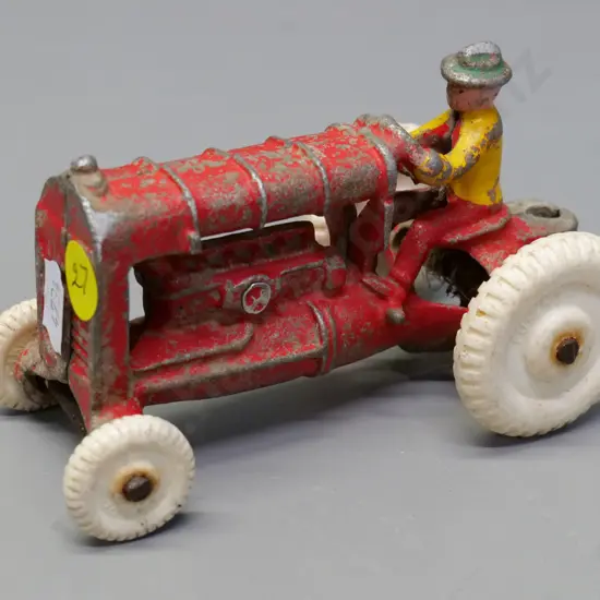 vintage small Fun Ho tractor with driver - wear and paint loss H-70 L-120