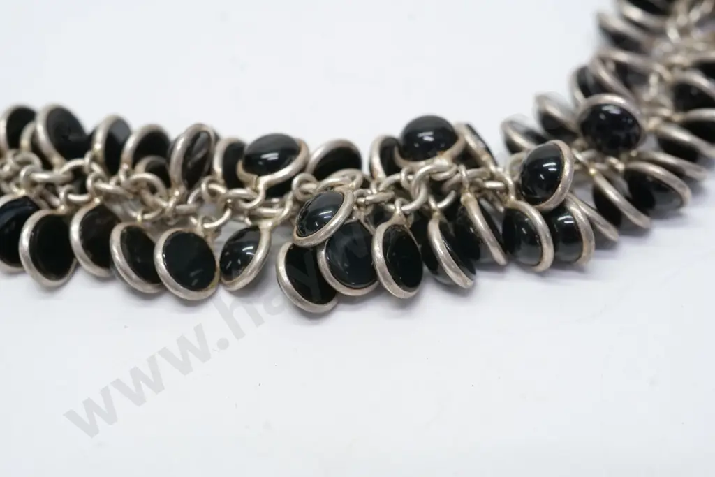 heavy silver & black bead necklace stamped 925 Image 1++