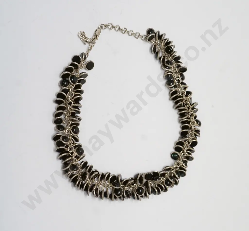 heavy silver & black bead necklace stamped 925 Image 1++