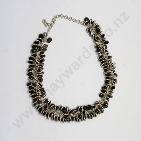 heavy silver & black bead necklace stamped 925