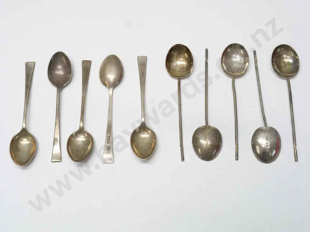 5 silver teaspoons marked 'anchor, lion, K'  & 5 teaspoons marked 'crown, lion, N Image 1++