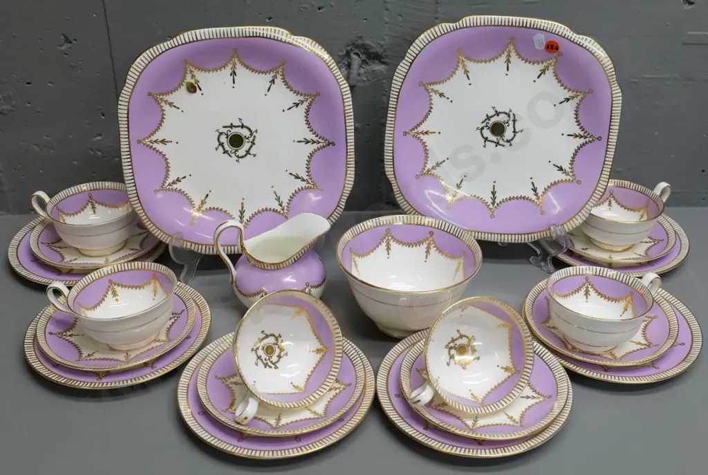 New Chelsea pink, white & gold 22-piece tea set Image 1++