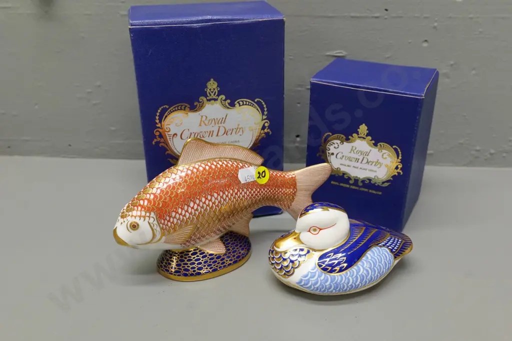 2 Royal Crown Derby figures - fish H-120 L-180 and duck, with original boxes Image 1++