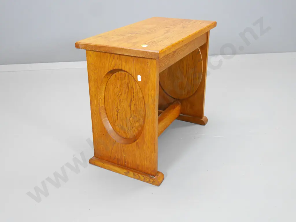 deco oak stool or end table with oval end panels H-460 W-540 D-290 Image 1++