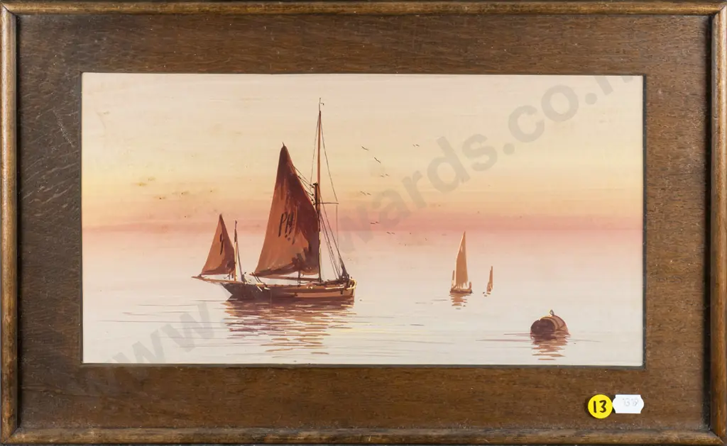 framed watercolour  - boats (underside of glass needs a clean) H-170 W-320 Image 1++