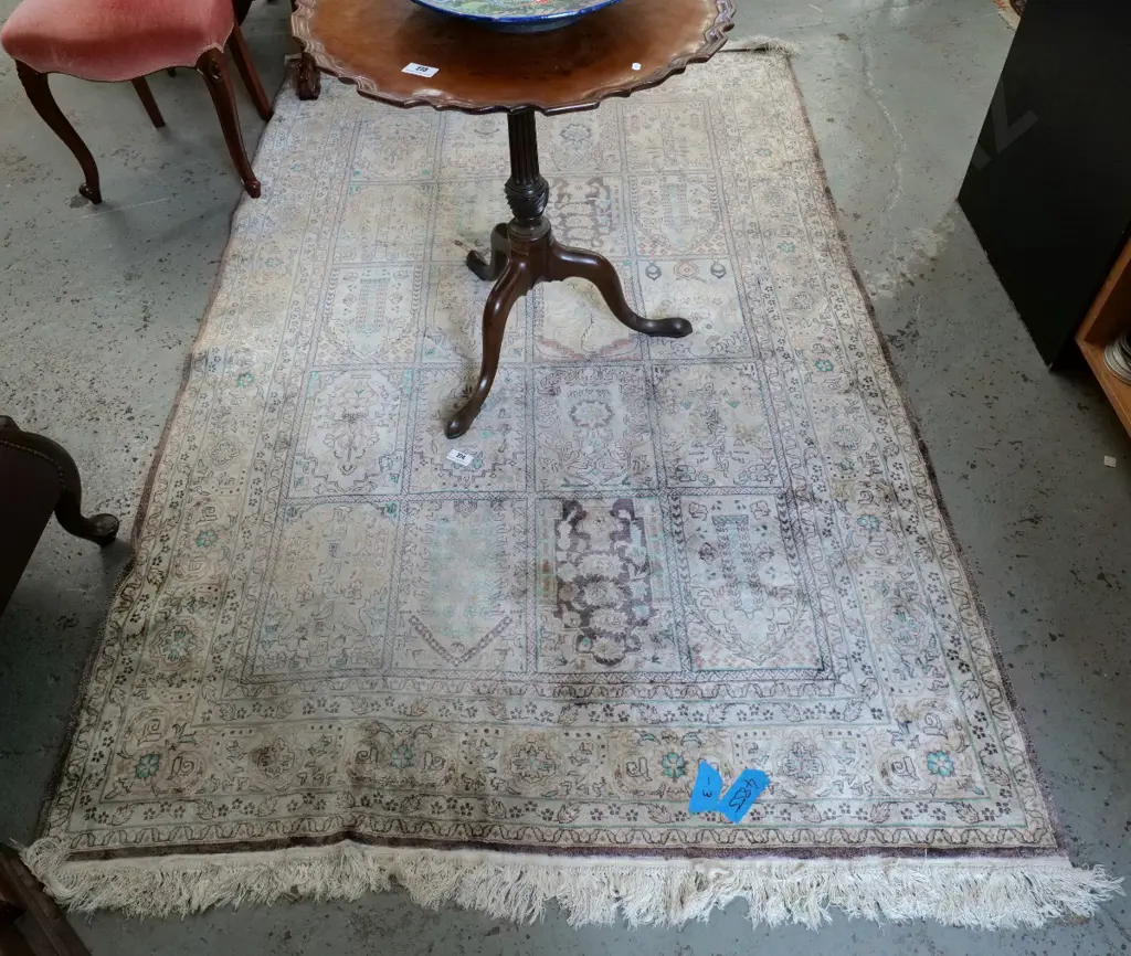 silk? or acrylic floor rug - beige and green, pink colour has faded L-2270 W-1500 Image 1++