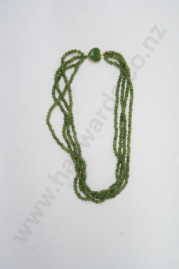 4 strand greenstone beaded necklace with heart shape clasp Image 1++