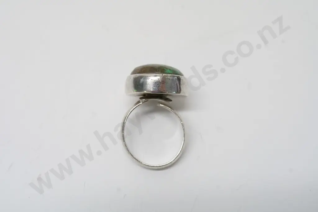 silver green/brown stone ring stamped 925 Image 1++