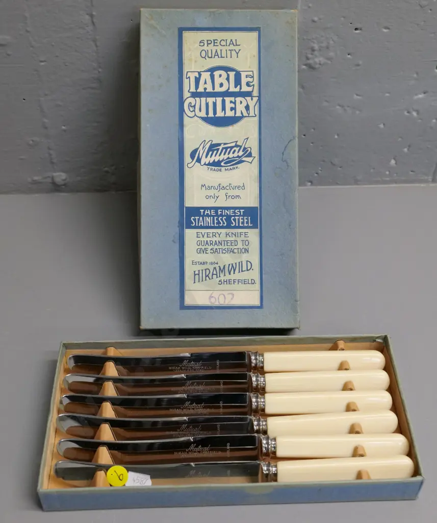 boxed set of 6 bone-handled table knives Image 1++
