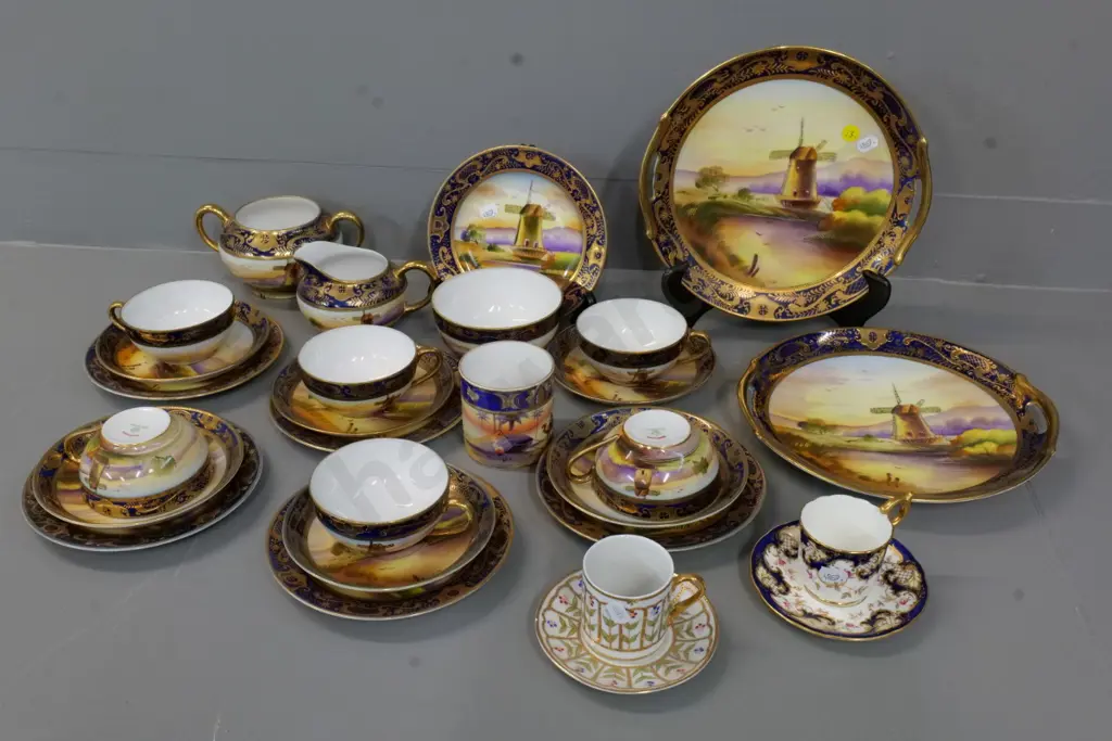 Japanese export ware 'Old Mill' 24-piece tea set plus 2 small demitasse cups & saucer, one Coalport Image 1++