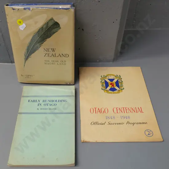 3 books - 1915 New Zealand - Dear Old Maori Land by 'Gipsy' (FBL) Herries Beattie Early Runholding, Otago Centennial