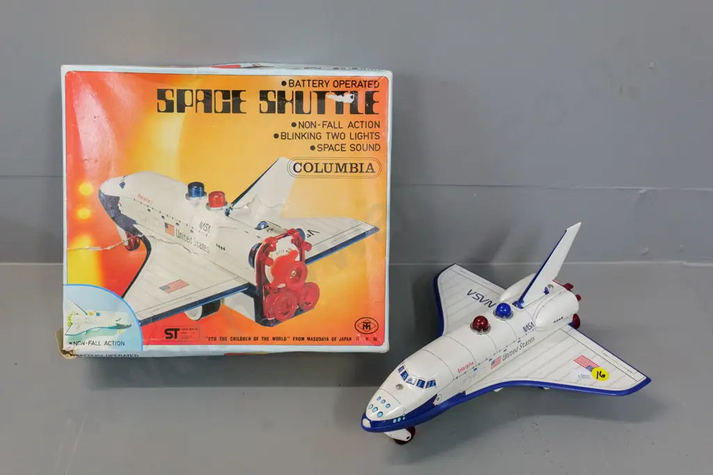 battery powered Matsudaya Columbia Space Shuttle Enterprise L-250. Motor works, other features may not, w/ original box Image 1++