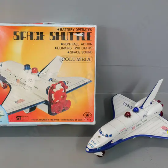 battery powered Matsudaya Columbia Space Shuttle Enterprise L-250. Motor works, other features may not, w/ original box