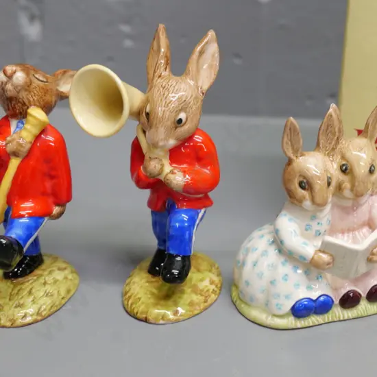 3 Royal Doulton Bunnykins figures with original boxes incl. 2 marching band figures - all dated 1984