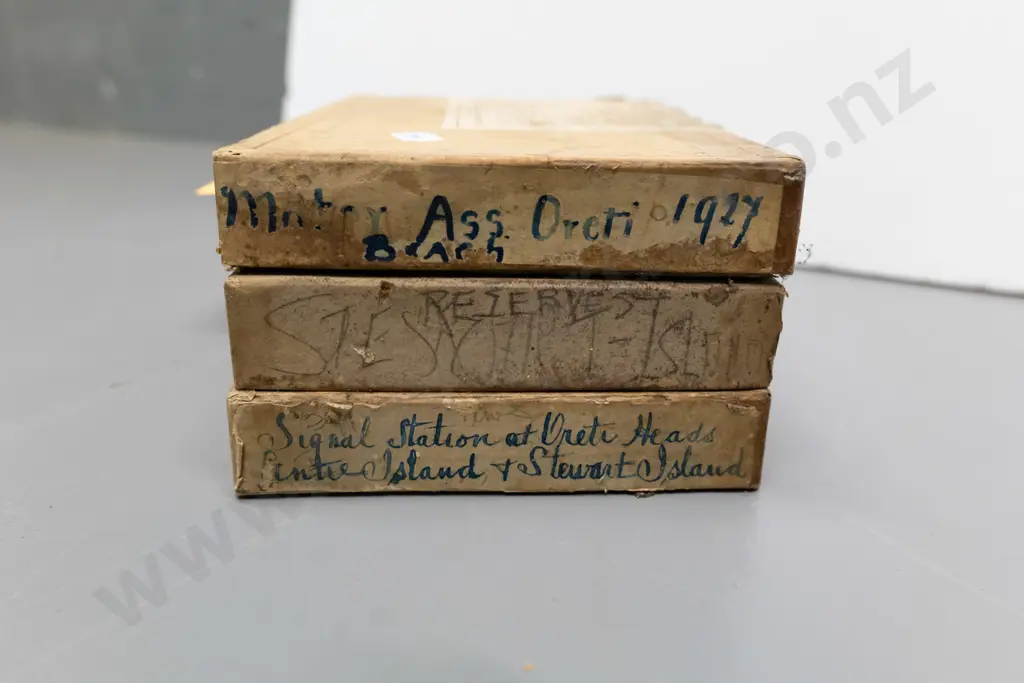 EA Philips studio? 3 boxes glass plate negatives: 1927 Oreti Beach motor races, Bluff, Stewart Island, etc. Image 1++