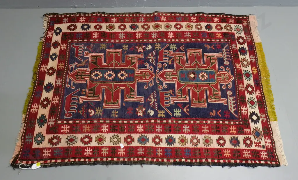 small hand-knotted wool rug / prayer mat - some wear to edges L-1050 W-750 Image 1++