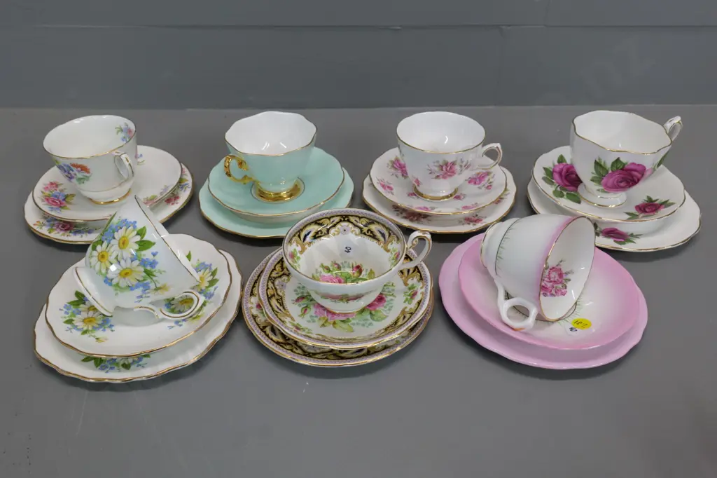 7 English fine bone china trios including Royal Albert, Foley, Royal Stafford, etc. Image 1++
