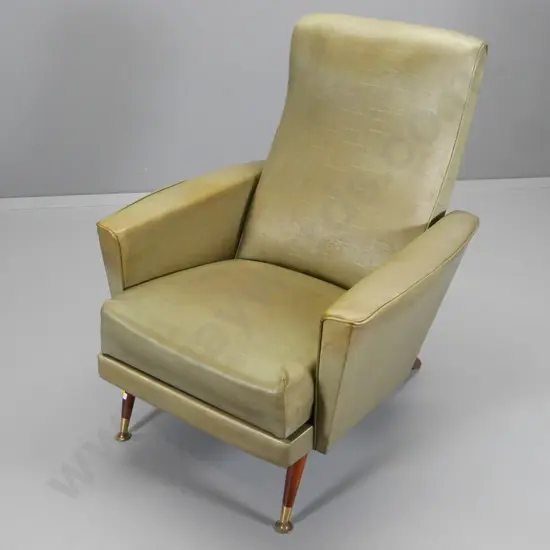 mid-century full recliner with foot rest, original vinyl upholstery has some discolouration. H960 W750 D830