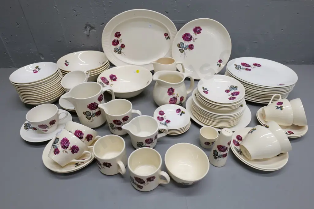 large assortment of Kelston / Lynndale Ware 'Rose Red' dinnerware - slightly different shades of cream Image 1++