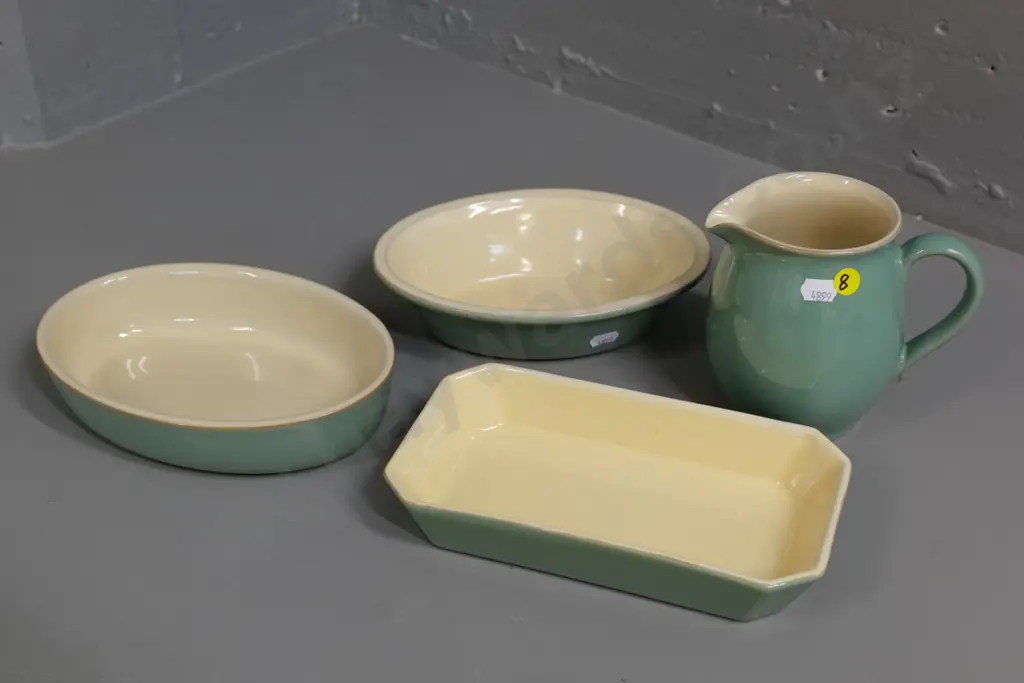 4 pieces of Denby green and cream oven ware - 3 dishes - largest L-210 W-140 and a jug H-180 Image 1++