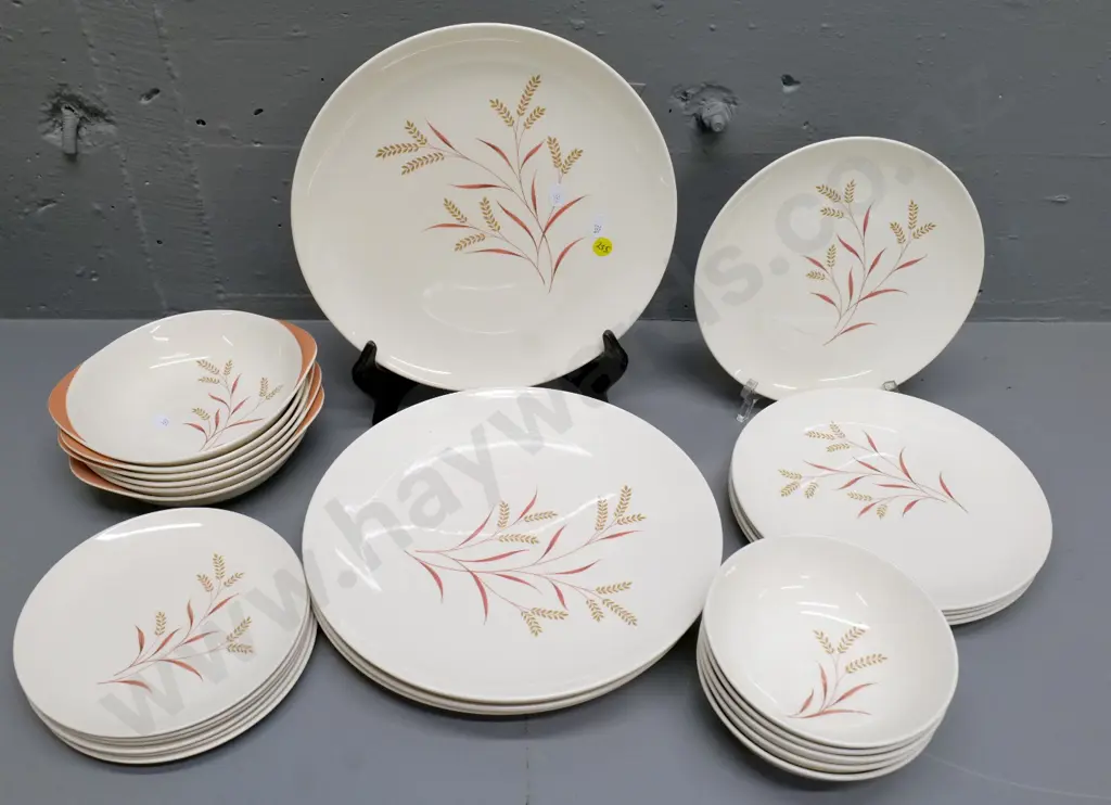 mid-century Royal Doulton "Meadow Glow" tableware - 5 dinner plates, 5 luncheon plates, 5 desserts, 6 soups and sides Image 1++