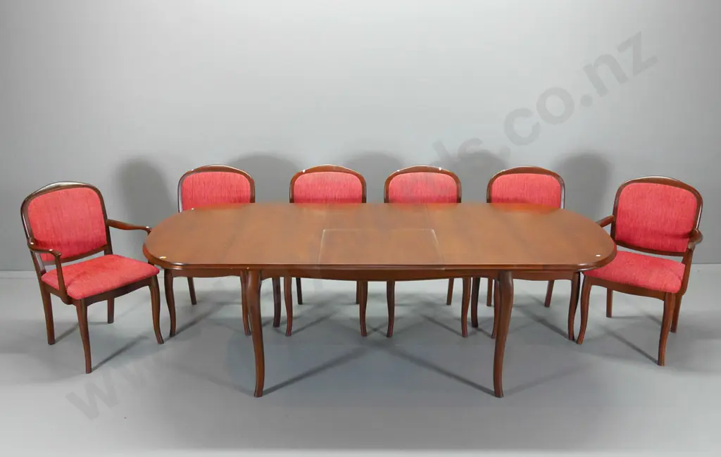 mahogany flip-extending dining table, 6 chairs w/chenille seats, 2 carvers. Crazing to polish H730 W1020 L2300 extended Image 1++