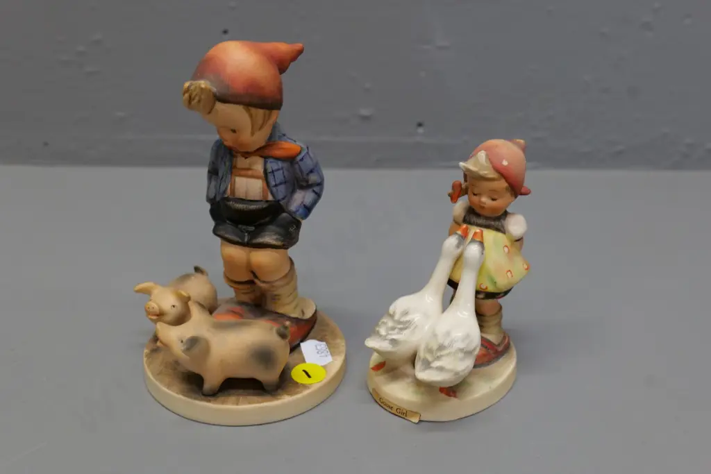 2 Goebels figurines - boy with piglets H-150, girl with geese Image 1++
