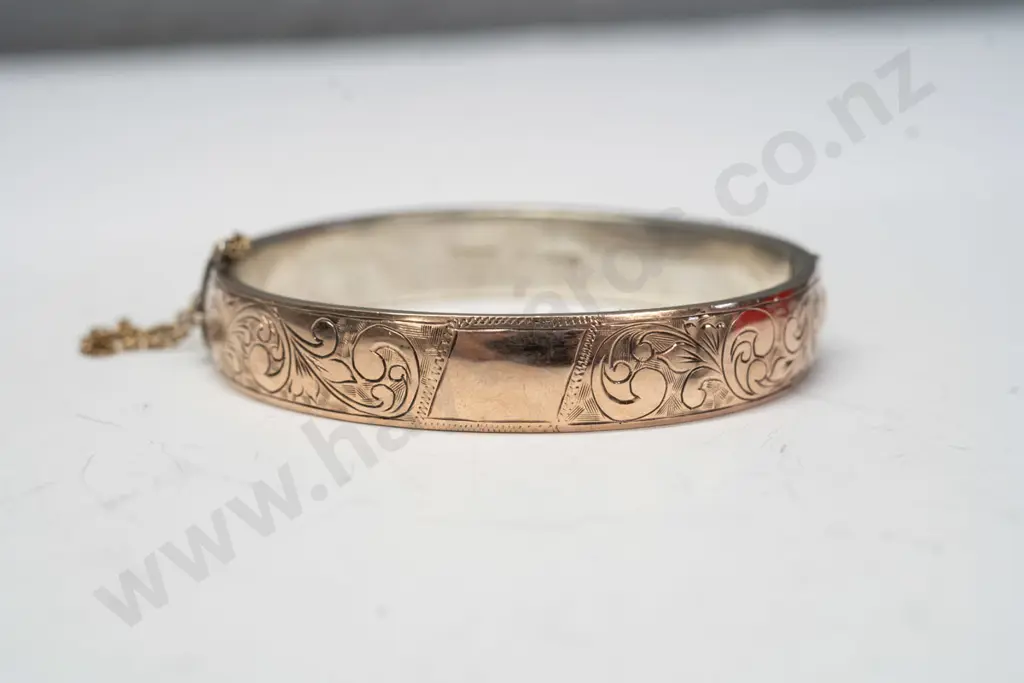 bangle rose gold over silver with safety chain stamped ster sil [has a few dents] Image 1++