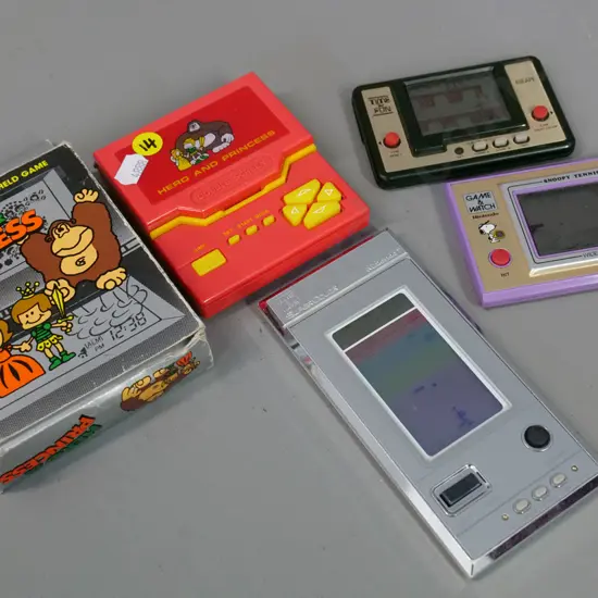 4 retro handheld electronic arcade games - Nintendo Snoopy Tennis & Softball Sparky, Escape, and 2-panel Hero & Princess