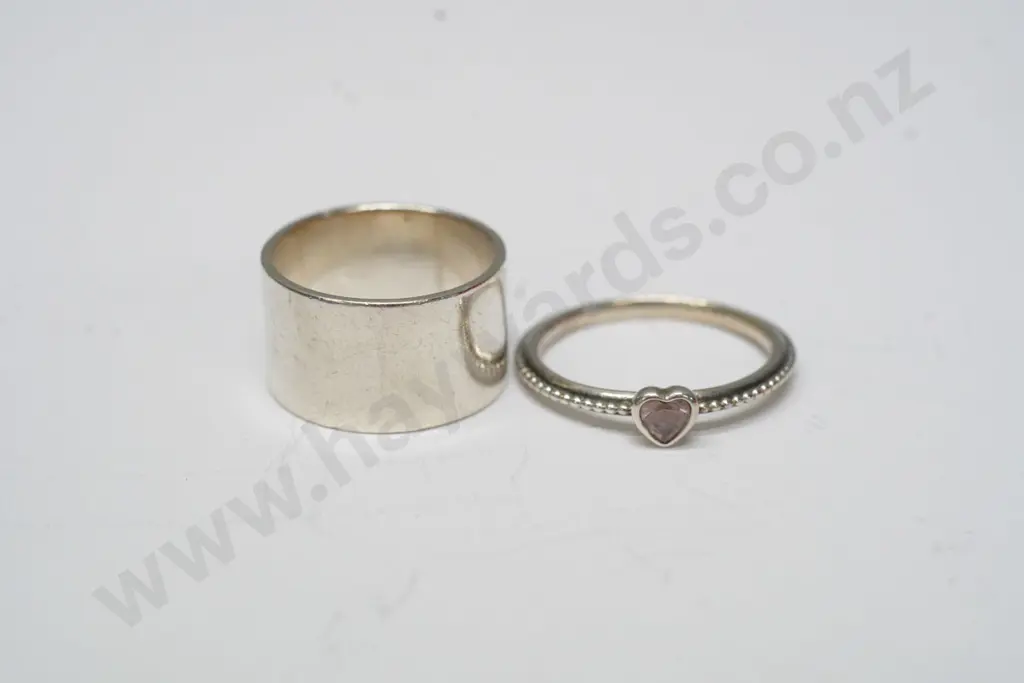 silver heart ring with pink stone & plain silver ring both stamped 925 Image 1++