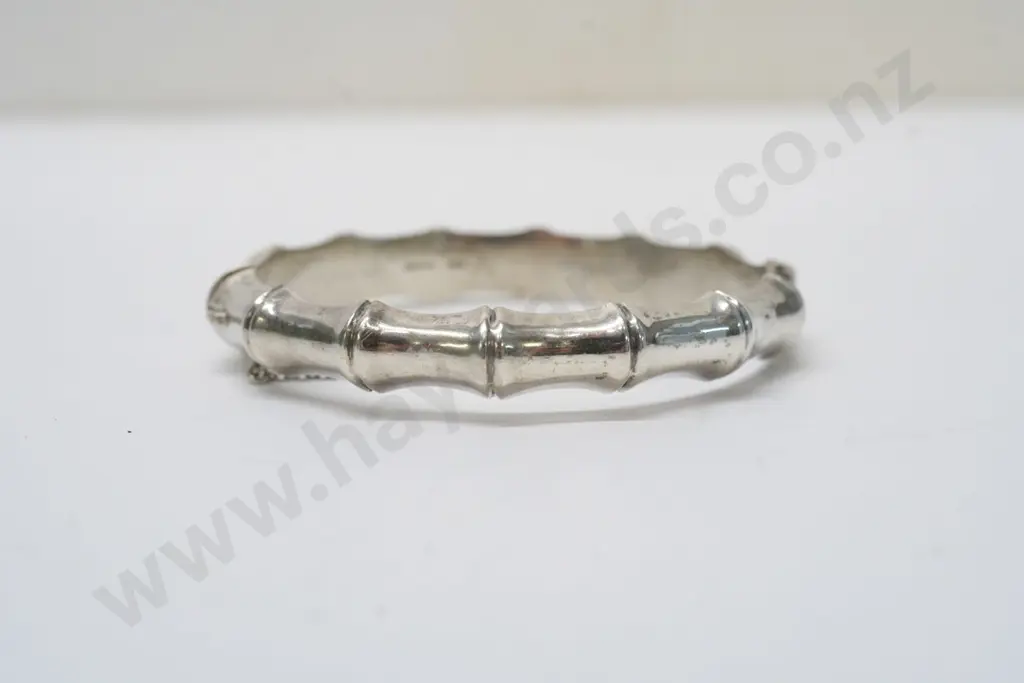 silver bangle with safety chain stamped H&S silver Image 1++